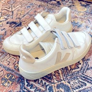 Veja V-lock Velcro Sneakers, Leather White Sable, Size 36